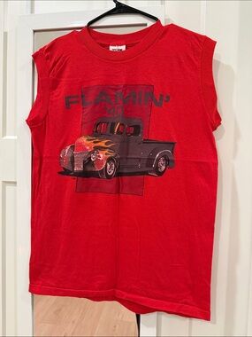 Vintage Red Unisex Red Sleeveless "Flamin' 40" Graphic Tee Size Medium